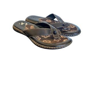BOC Born Concepts Women's Black Man Made Faux Leather Flip Flop Flat Sandals